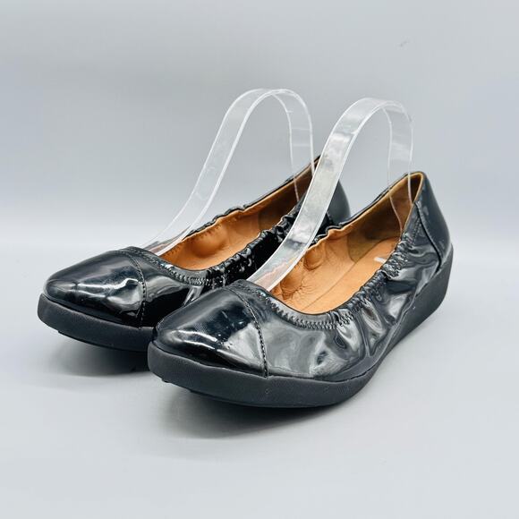 FitFlop Shoes Women 10 Black Patent Leather F-Pop Slip On Ballet Flats Comfort - Picture 2 of 12